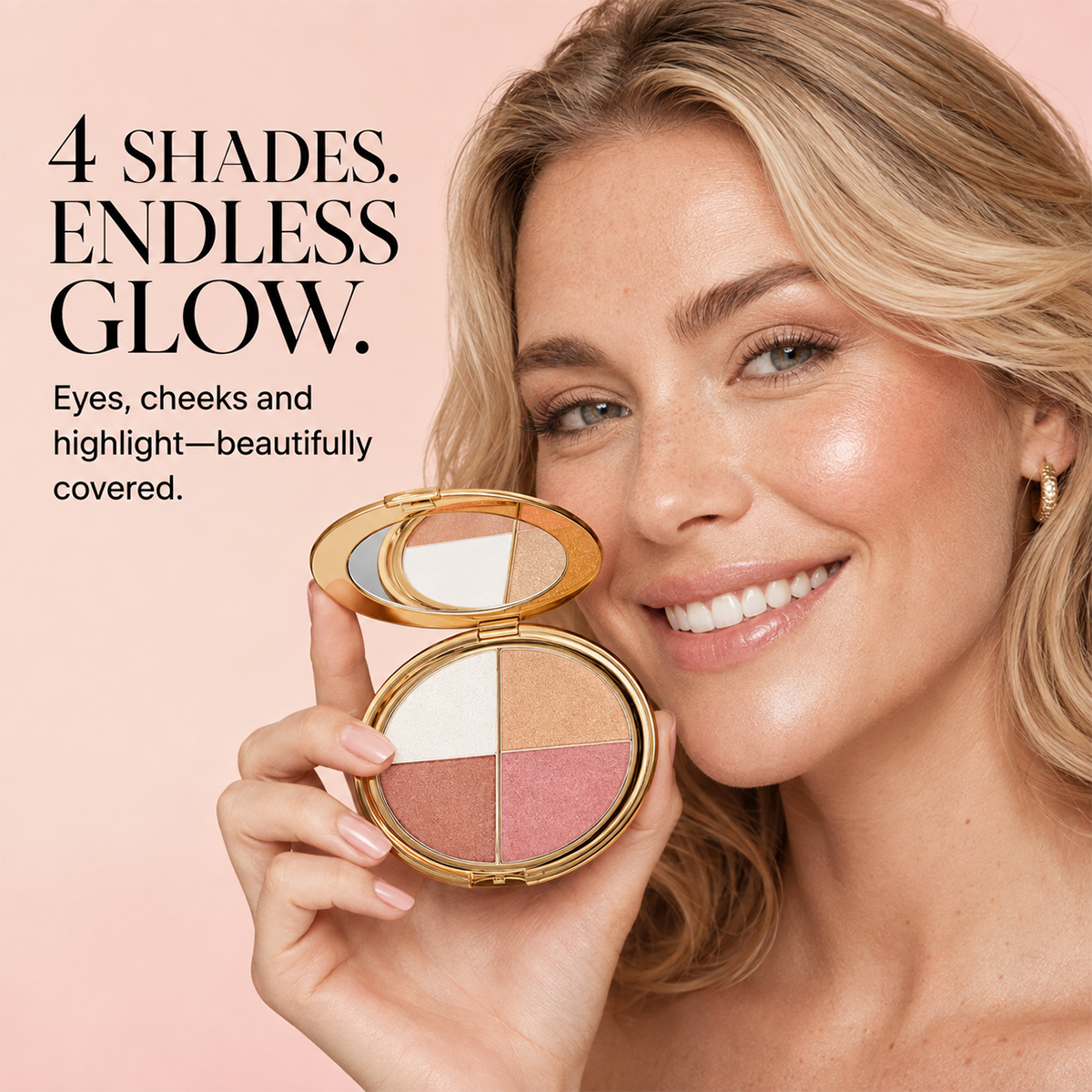 🎁 BUY 2 GET 1 FREE | 4-in-1 Glow Palette – 4 Silky Shades for Eyes & Cheeks, Buildable Radiance & Seamless Blend ✨