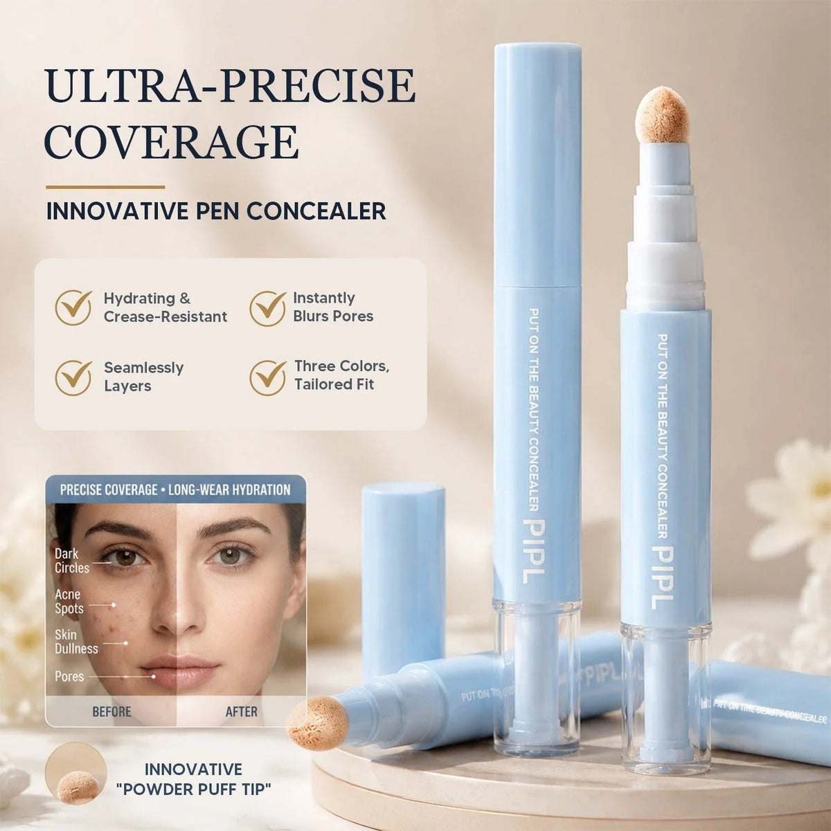 Limited Stock ⏰️Buy 1 Get 1 Free！ 24H Full-Coverage Concealer Pen – Lightweight & Blendable Formula