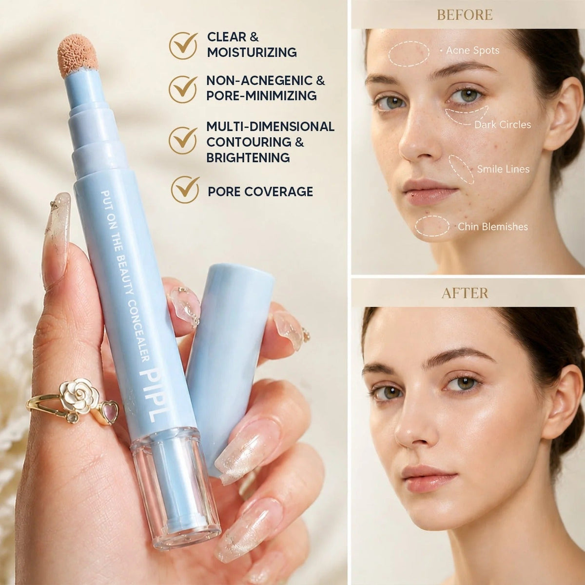 Limited Stock ⏰️Buy 1 Get 1 Free！ 24H Full-Coverage Concealer Pen – Lightweight & Blendable Formula